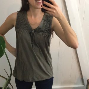 Army green smocked bow tank by lux S